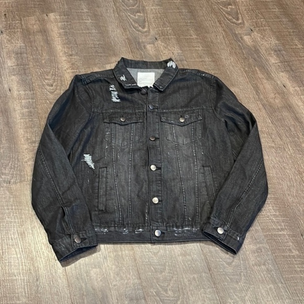 Rachel Roy LOVE beaded distressed denim jacket black - Picture 2 of 6